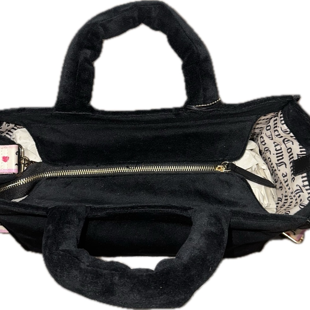 NWT Juicy Couture Black Velour Liquorice Extra Spender Tote Crossbody - Picture 7 of 10